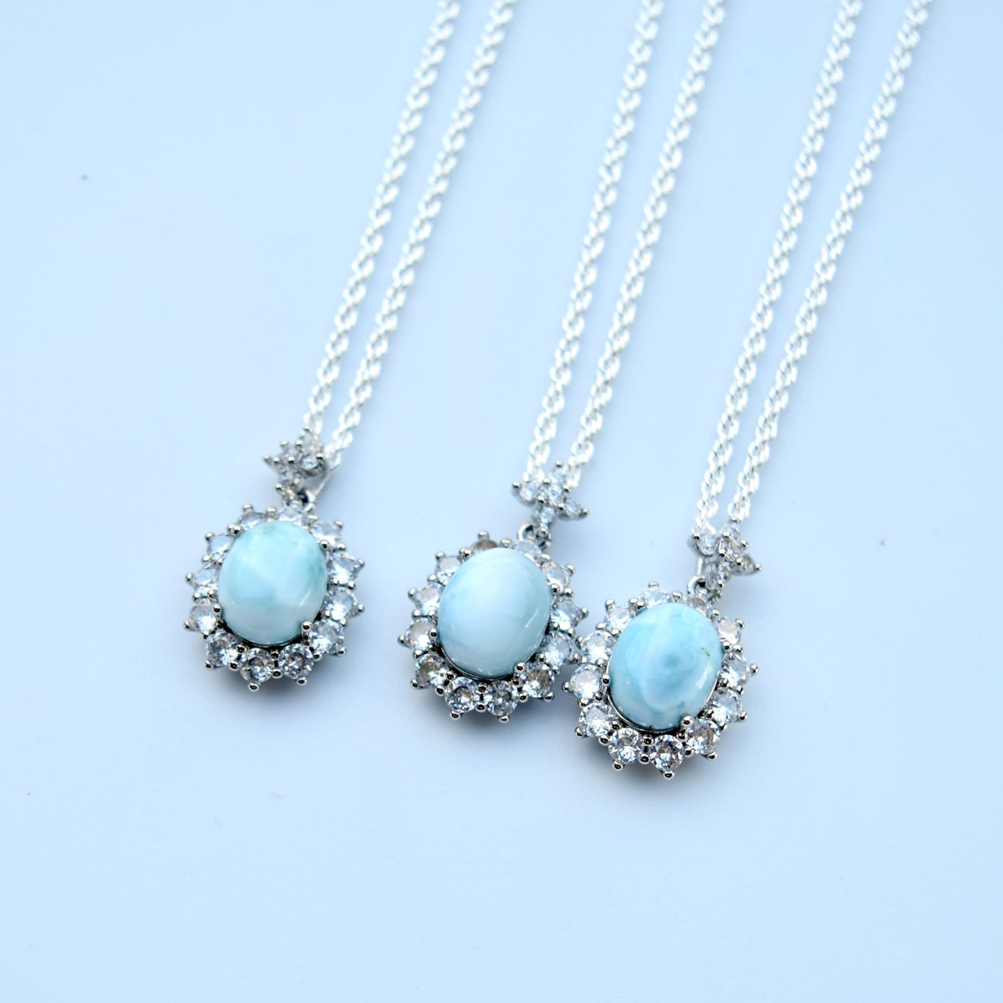Larimar Oval Cabochon Pendant Necklace - Silver Tone