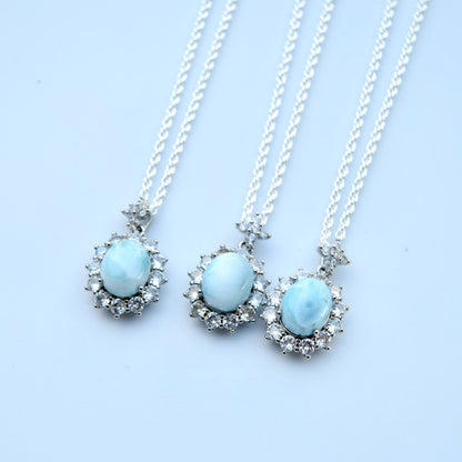Larimar Oval Cabochon Pendant Necklace - Silver Tone