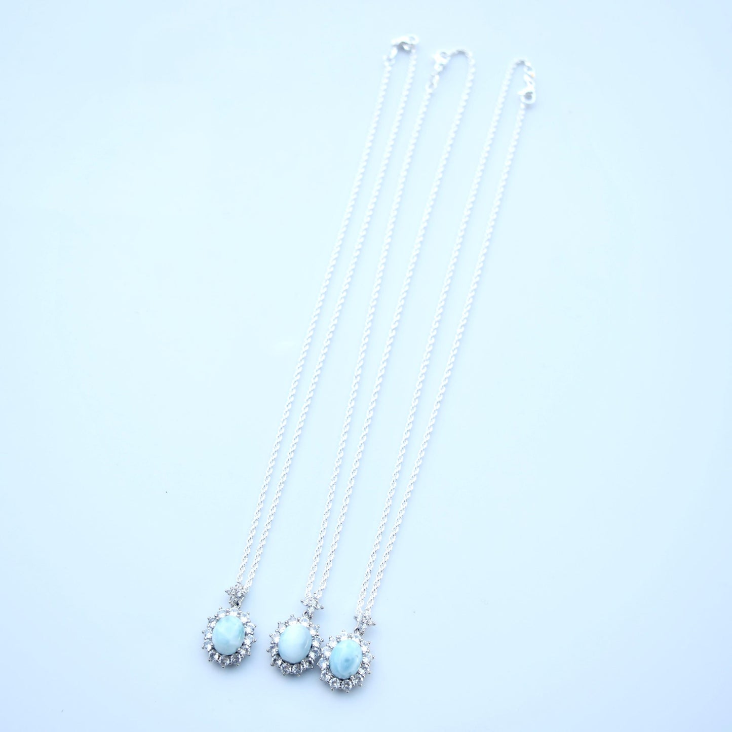 Larimar Oval Cabochon Pendant Necklace - Silver Tone