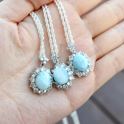 Larimar Oval Cabochon Pendant Necklace - Silver Tone