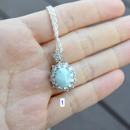 Larimar Oval Cabochon Pendant Necklace - Silver Tone