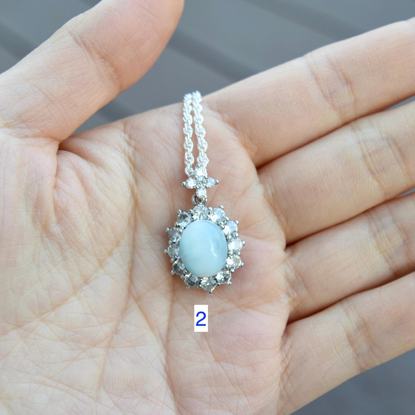 Larimar Oval Cabochon Pendant Necklace - Silver Tone