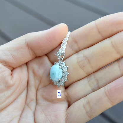 Larimar Oval Cabochon Pendant Necklace - Silver Tone