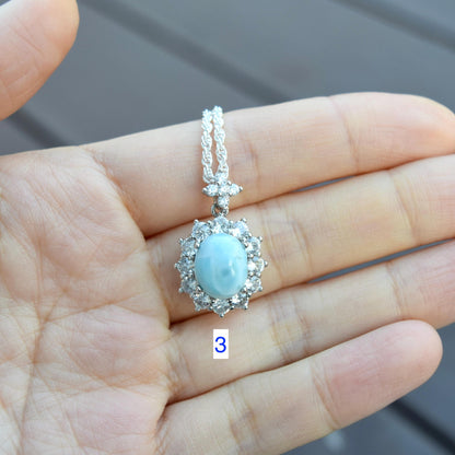 Larimar Oval Cabochon Pendant Necklace - Silver Tone