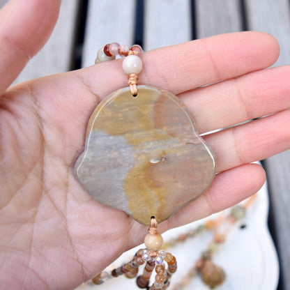 Jasper Flora Castle Pendant Tassel Necklace - Colorful Agate Necklace