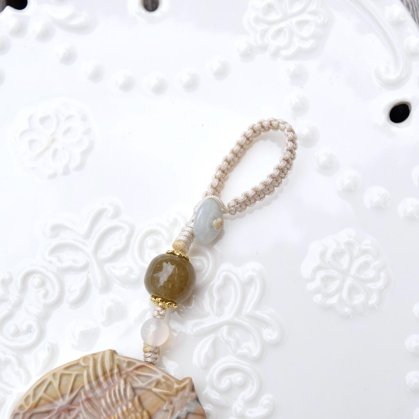 Unicorn Ornament - Bag Charm Keychain Tassel - Polychrome Jasper