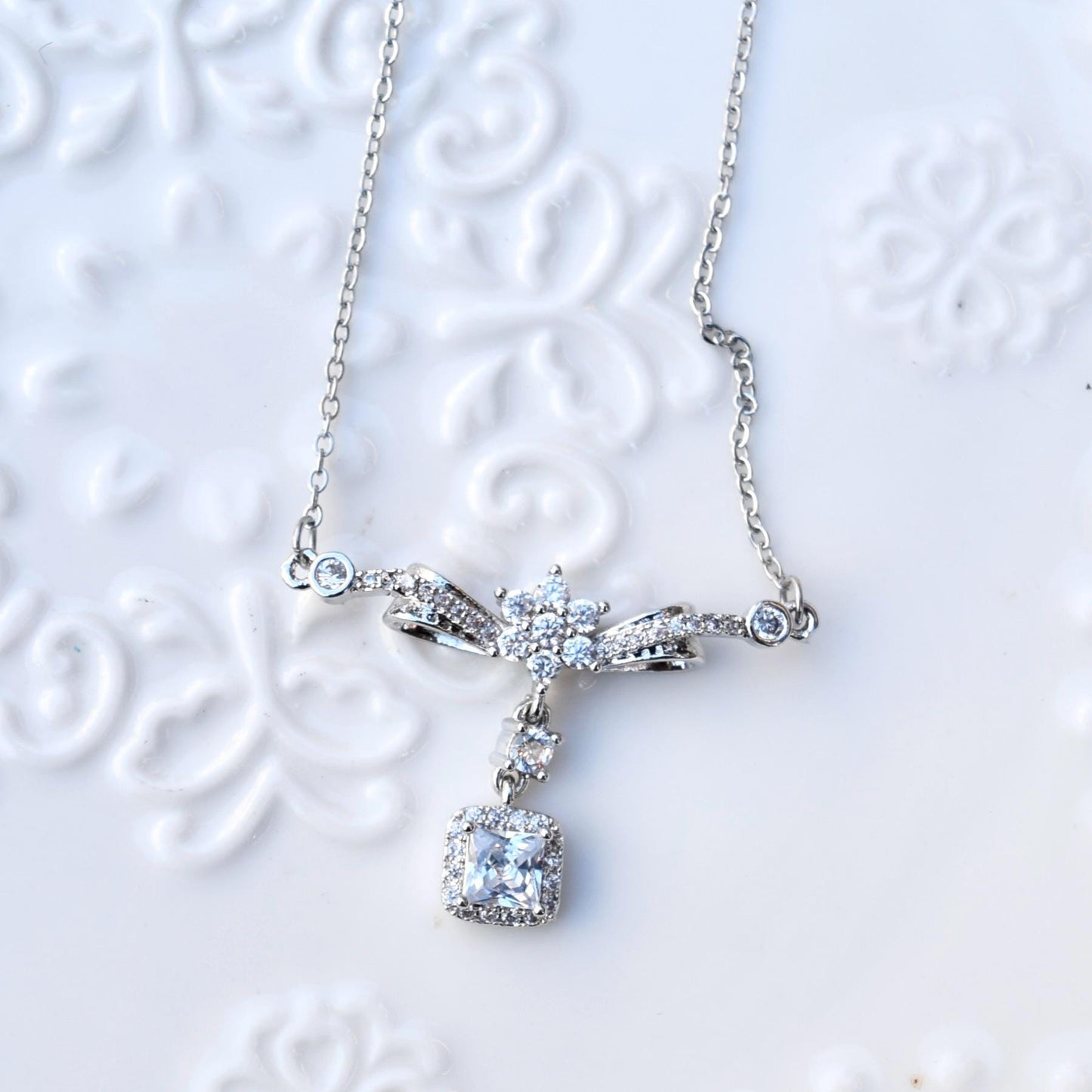 Silver Princess Crystal Pendant Necklace - Stainless Steel Necklace