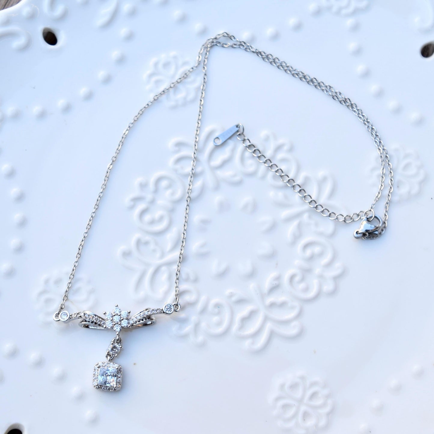 Silver Princess Crystal Pendant Necklace - Stainless Steel Necklace