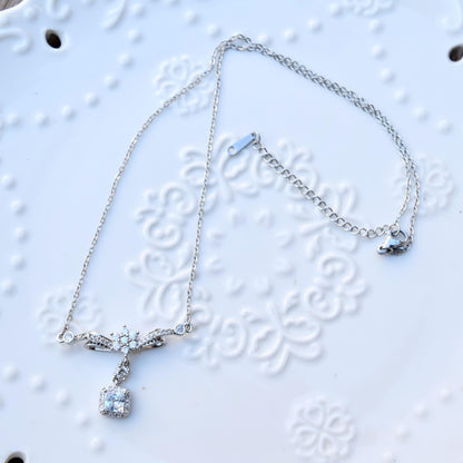 Silver Princess Crystal Pendant Necklace - Stainless Steel Necklace