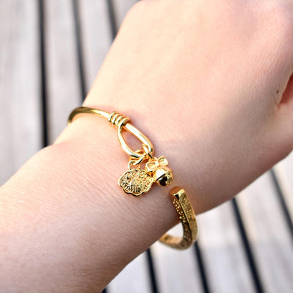 Golden Hundred Blessings Bell Bangle - Chinese Bangle
