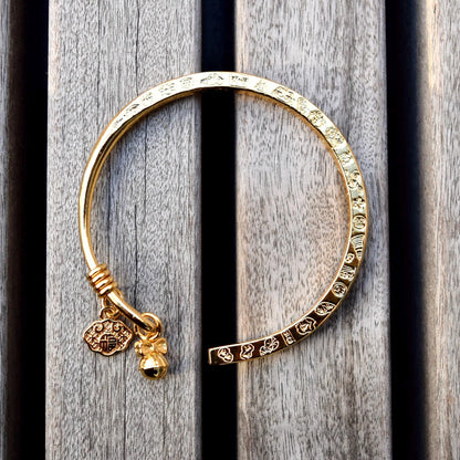 Golden Hundred Blessings Bell Bangle - Chinese Bangle