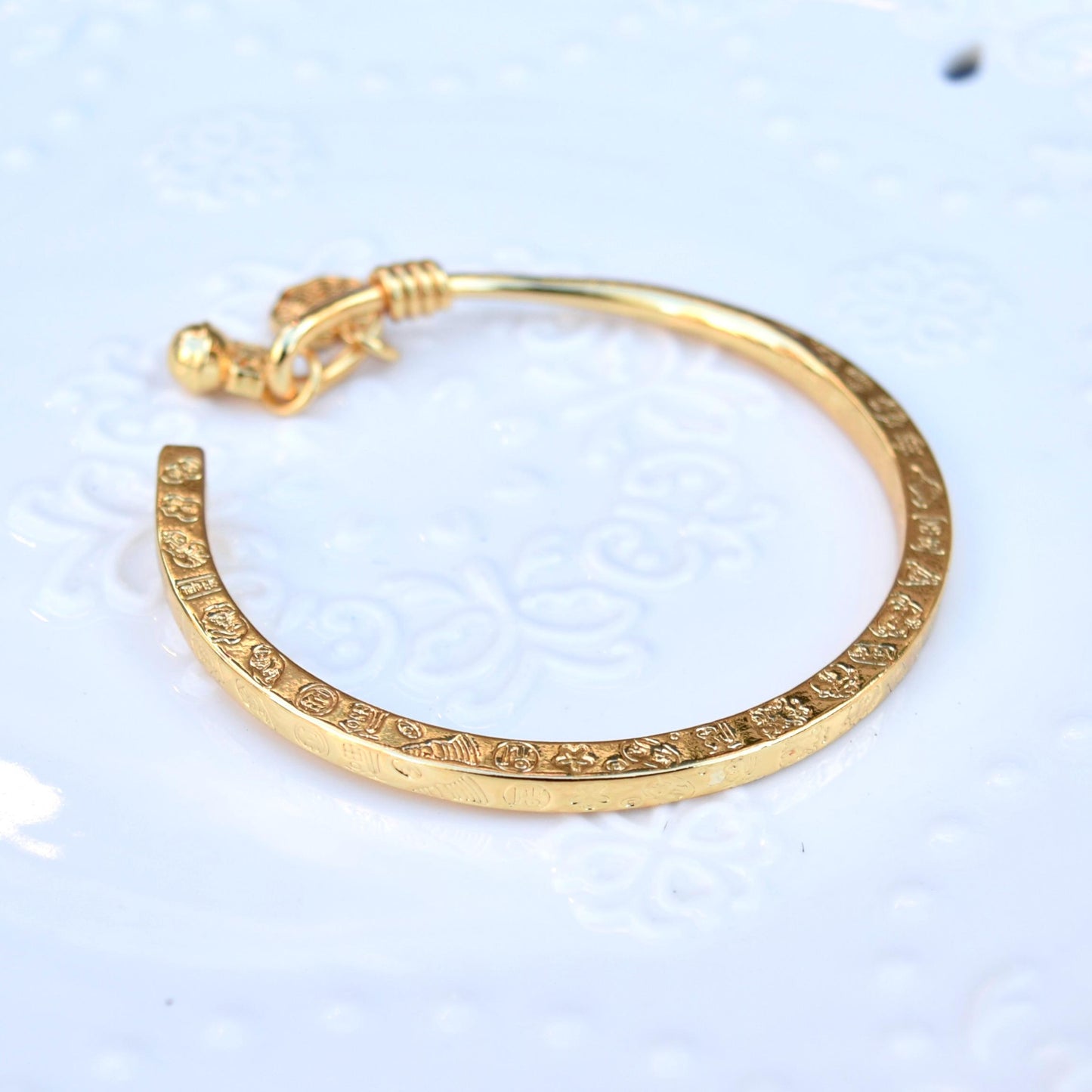 Golden Hundred Blessings Bell Bangle - Chinese Bangle