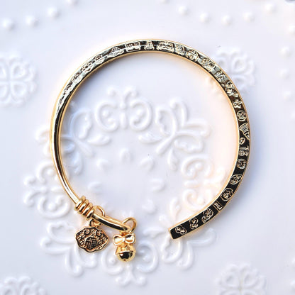 Golden Hundred Blessings Bell Bangle - Chinese Bangle