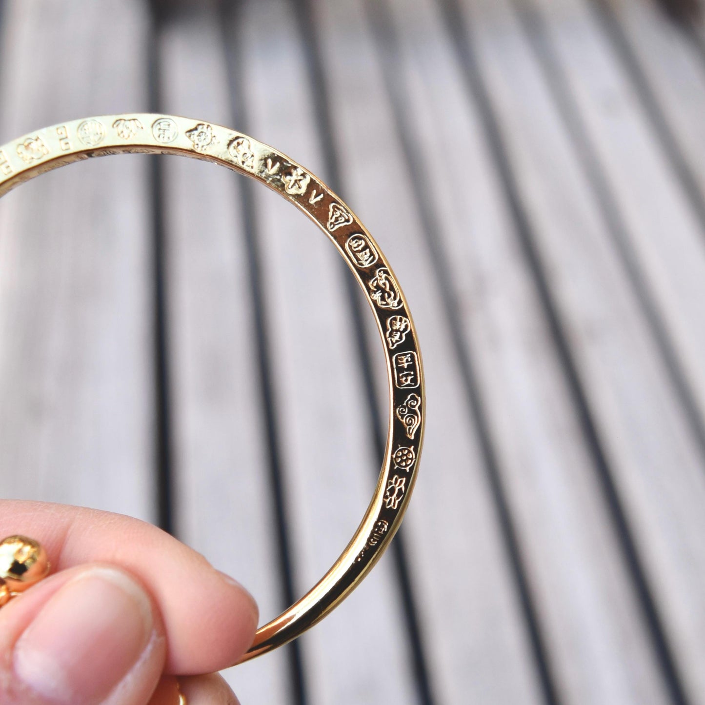 Golden Hundred Blessings Bell Bangle - Chinese Bangle