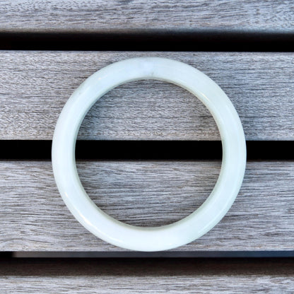 58.2 mm- Natural Xiu Jade Bangle Bracelet - White- Serpentine Jade