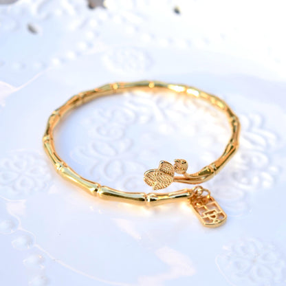 Golden Bamboo Lotus Safety Bangle - Chinese Bangle