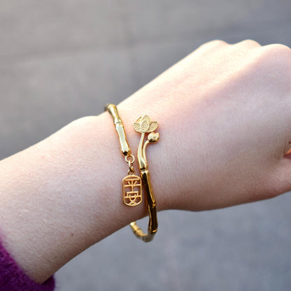 Golden Bamboo Lotus Safety Bangle - Chinese Bangle
