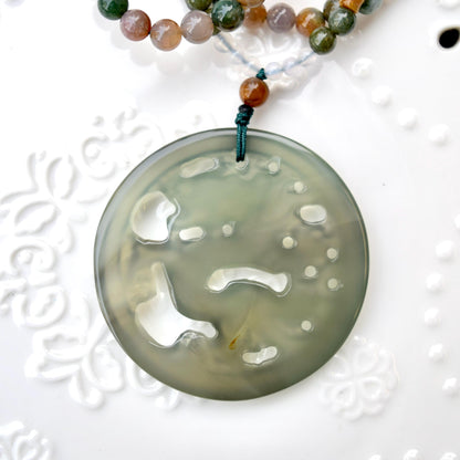 Green Dragon Pendant Tassel Necklace - Agate Beaded Necklace