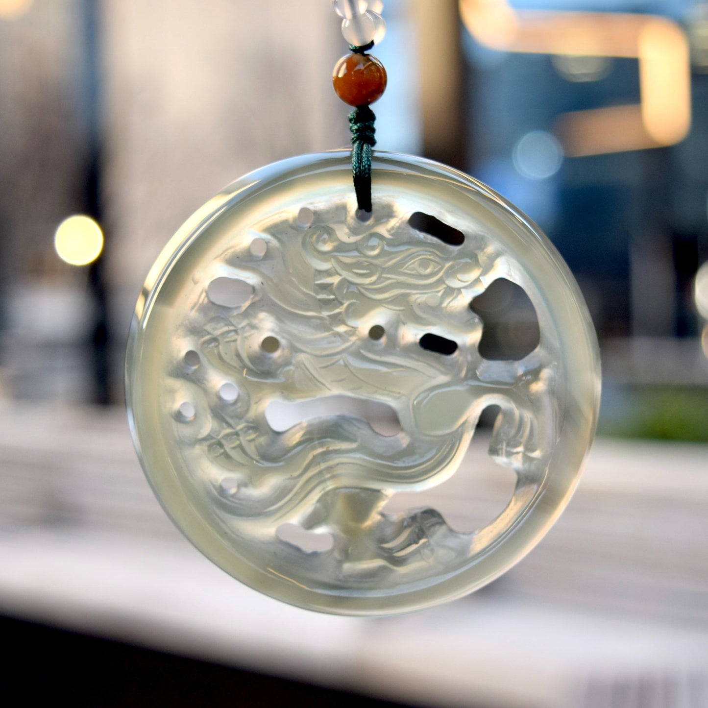 Green Dragon Pendant Tassel Necklace - Agate Beaded Necklace