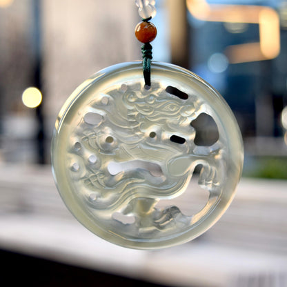 Green Dragon Pendant Tassel Necklace - Agate Beaded Necklace