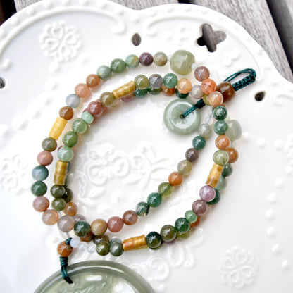 Green Dragon Pendant Tassel Necklace - Agate Beaded Necklace
