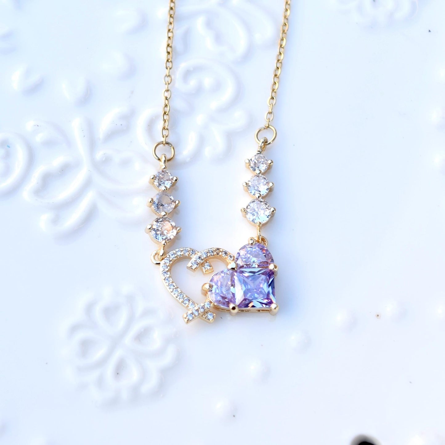 Pink Purple Flower Pendant Necklace - Stainless Steel Necklace