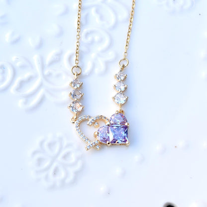 Pink Purple Flower Pendant Necklace - Stainless Steel Necklace