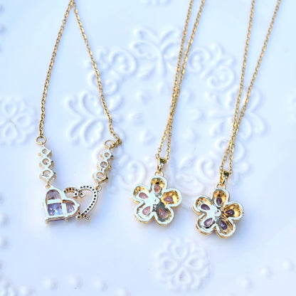 Pink Purple Flower Pendant Necklace - Stainless Steel Necklace