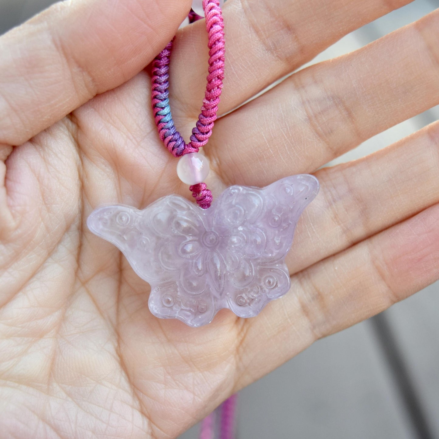 Purple Butterfly Pendant Rope Necklace - Amethyst Crystal Pendant