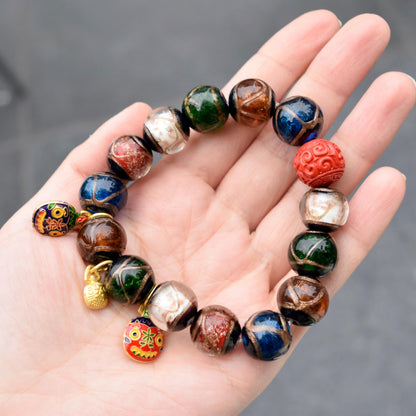 14 mm Colorful Glassware Beaded Bracelet - Pixiu 貔貅 Charms