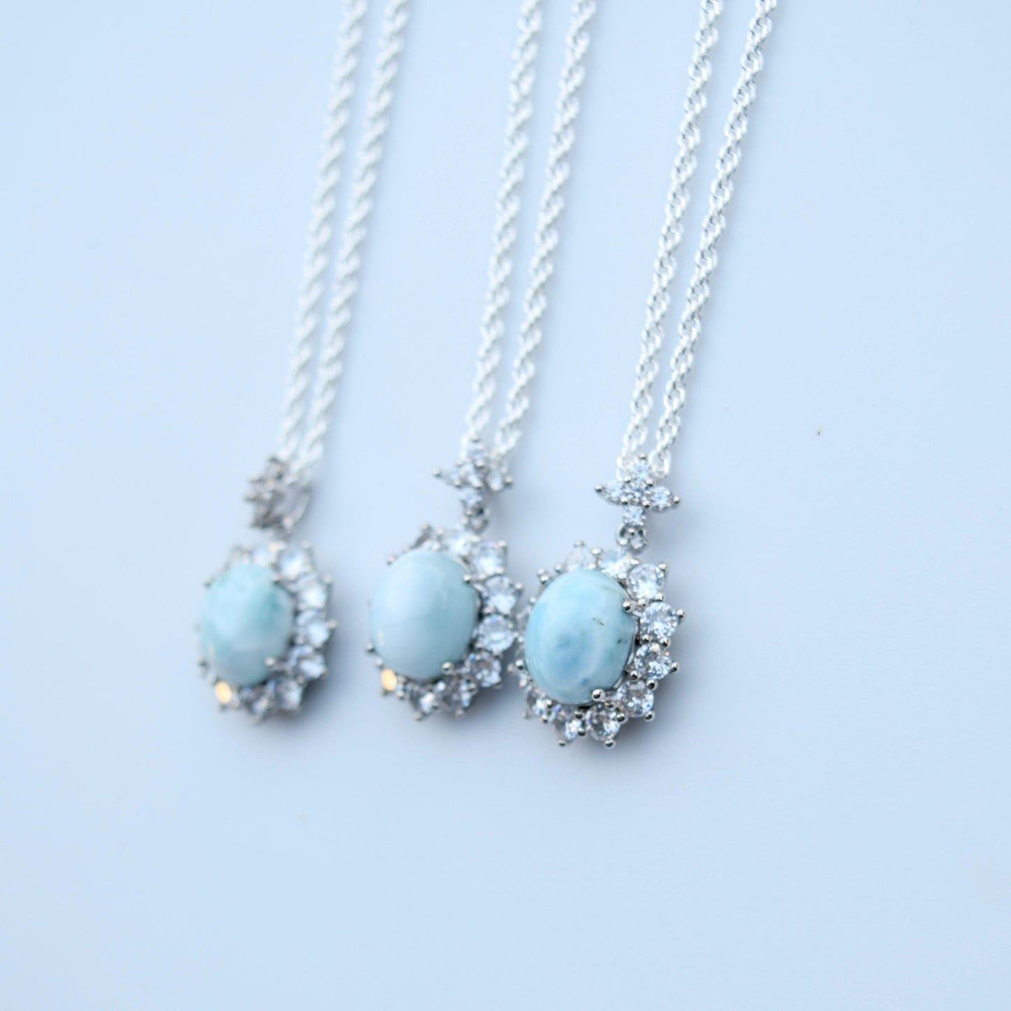 Larimar Oval Cabochon Pendant Necklace - Silver Tone