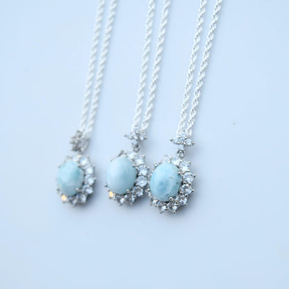 Larimar Oval Cabochon Pendant Necklace - Silver Tone