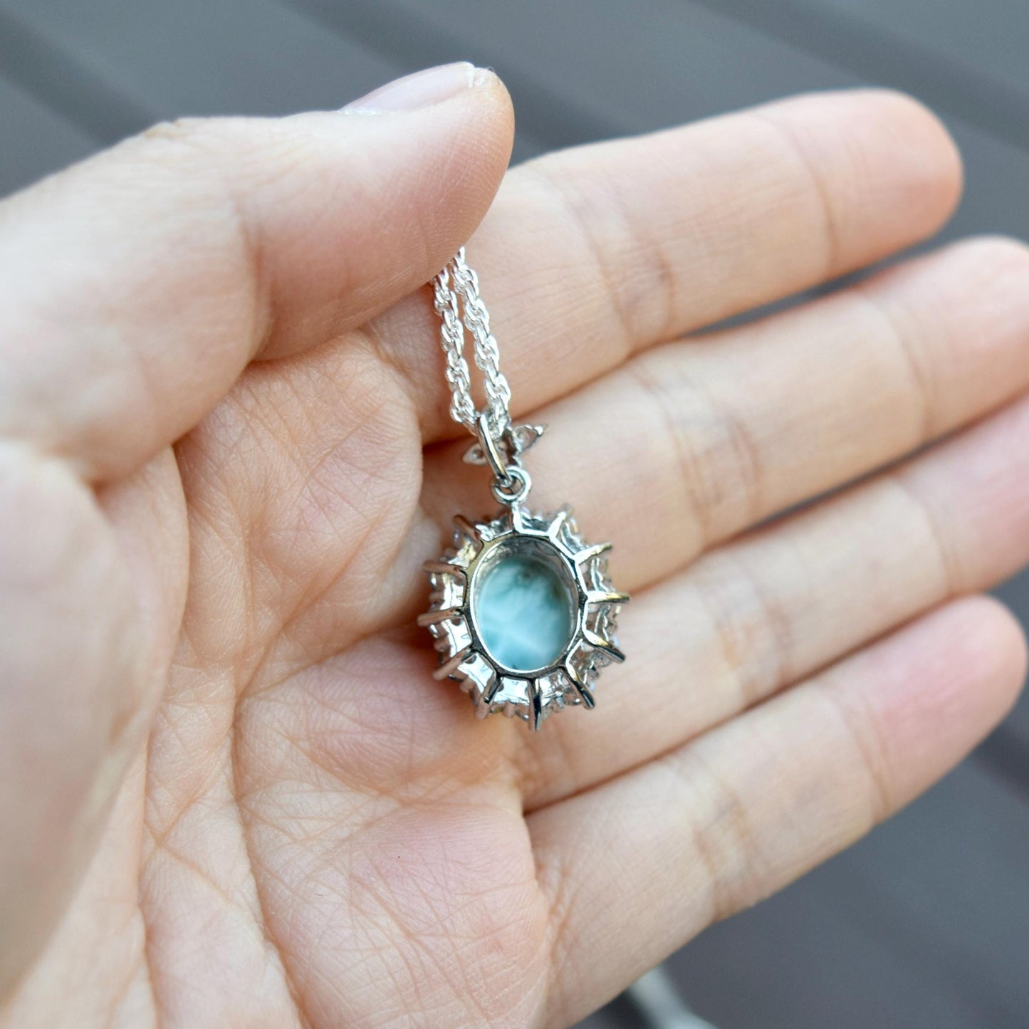 Larimar Oval Cabochon Pendant Necklace - Silver Tone