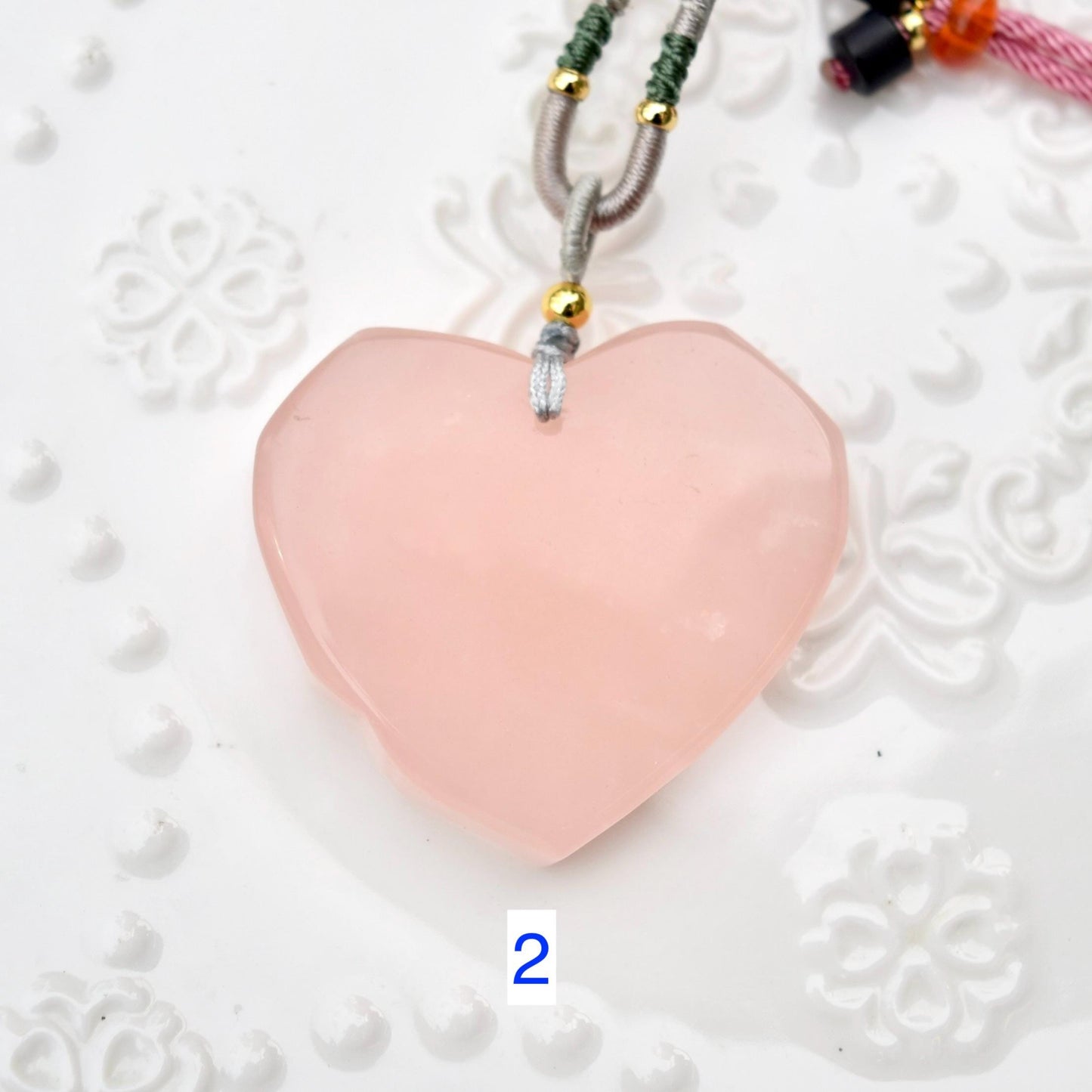 Rose Quartz Heart Rose Pendant Necklace - Jade Cord