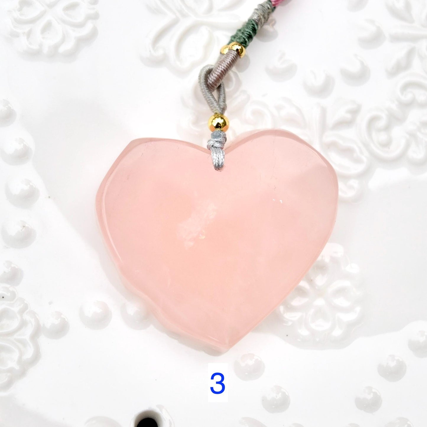 Rose Quartz Heart Rose Pendant Necklace - Jade Cord