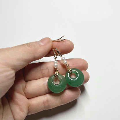 Quartz Jade Peace Buckle Earrings & Necklace- Green Aventurine