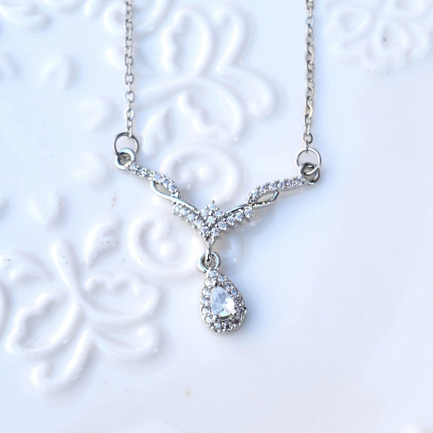 Silver Princess Crystal Pendant Necklace - Stainless Steel Necklace