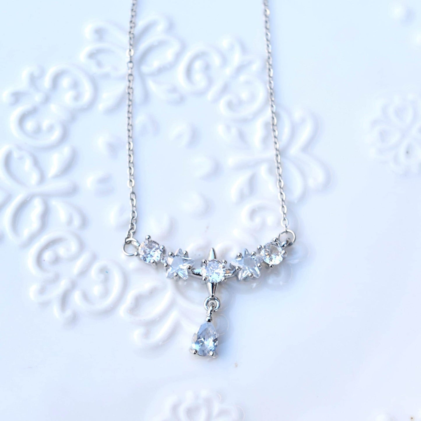 Silver Princess Crystal Pendant Necklace - Stainless Steel Necklace