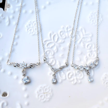 Silver Princess Crystal Pendant Necklace - Stainless Steel Necklace