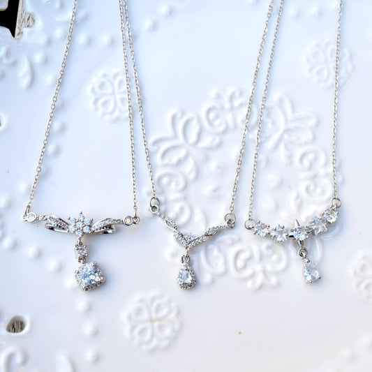 Silver Princess Crystal Pendant Necklace - Stainless Steel Necklace