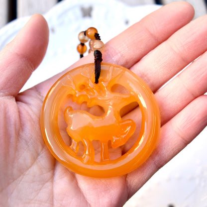 Agate Deer Pendant Necklace - Chinese Jade Stone Beaded Necklace