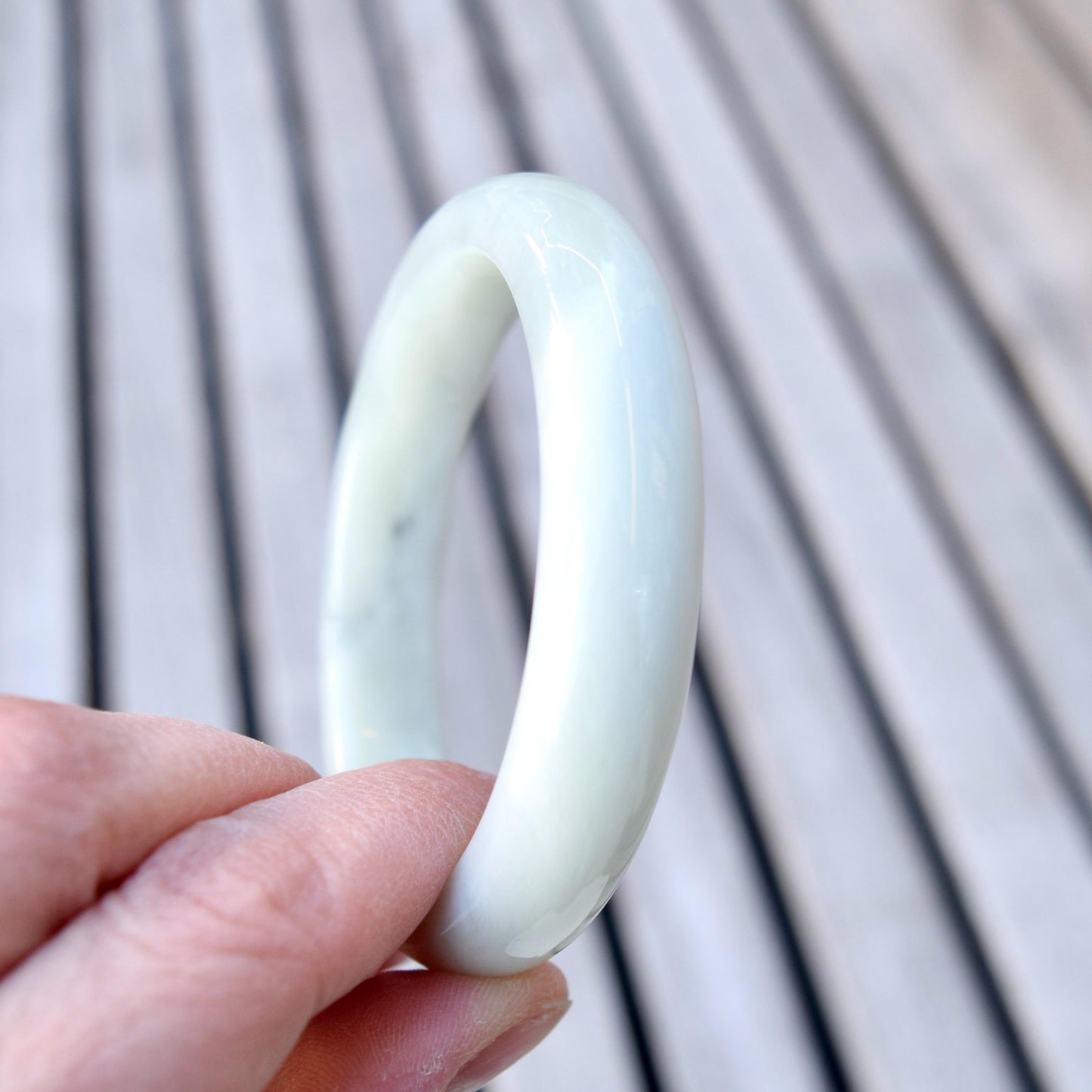 58.2 mm- Natural Xiu Jade Bangle Bracelet - White- Serpentine Jade