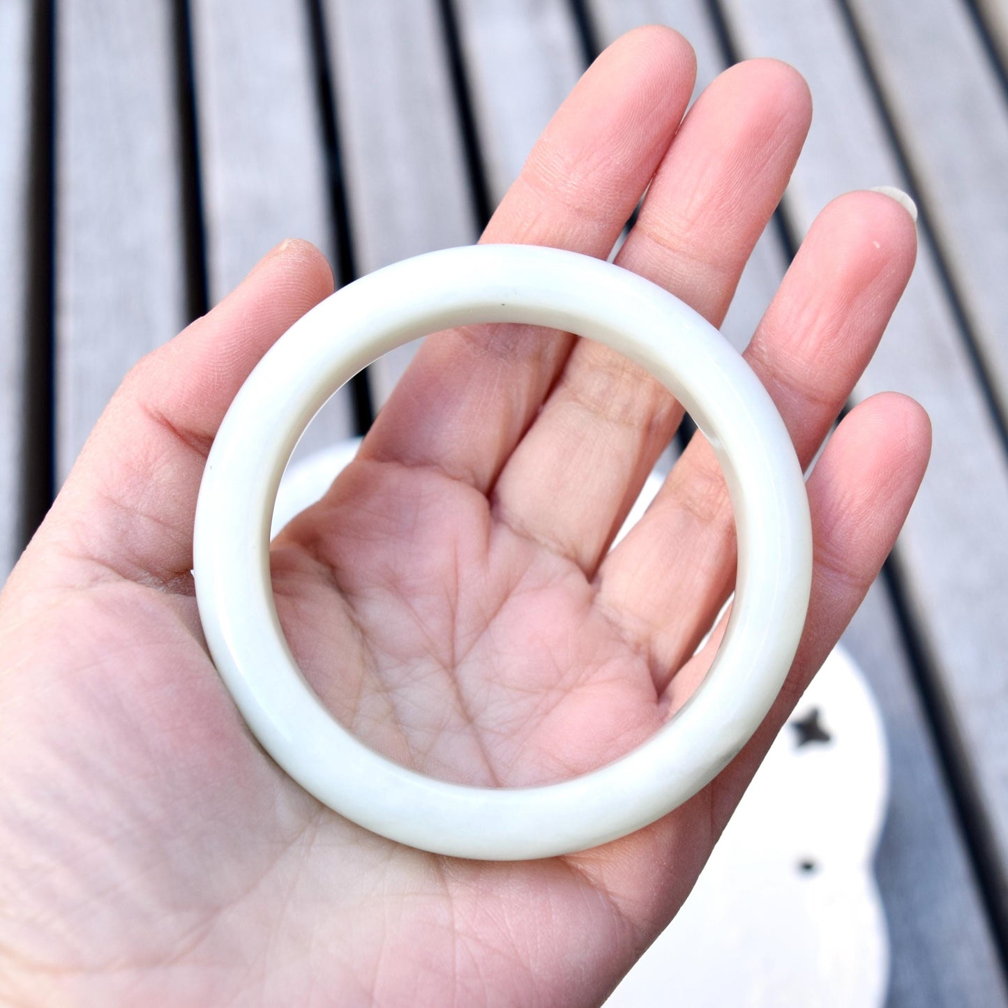 58.2 mm- Natural Xiu Jade Bangle Bracelet - White- Serpentine Jade