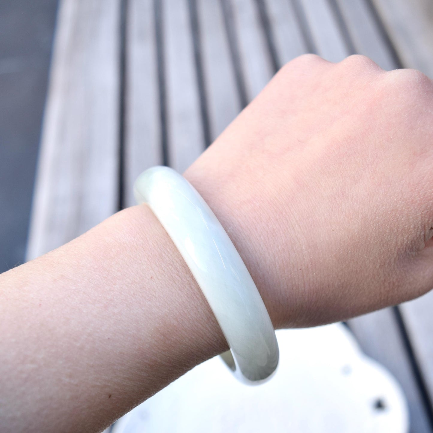 58.2 mm- Natural Xiu Jade Bangle Bracelet - White- Serpentine Jade