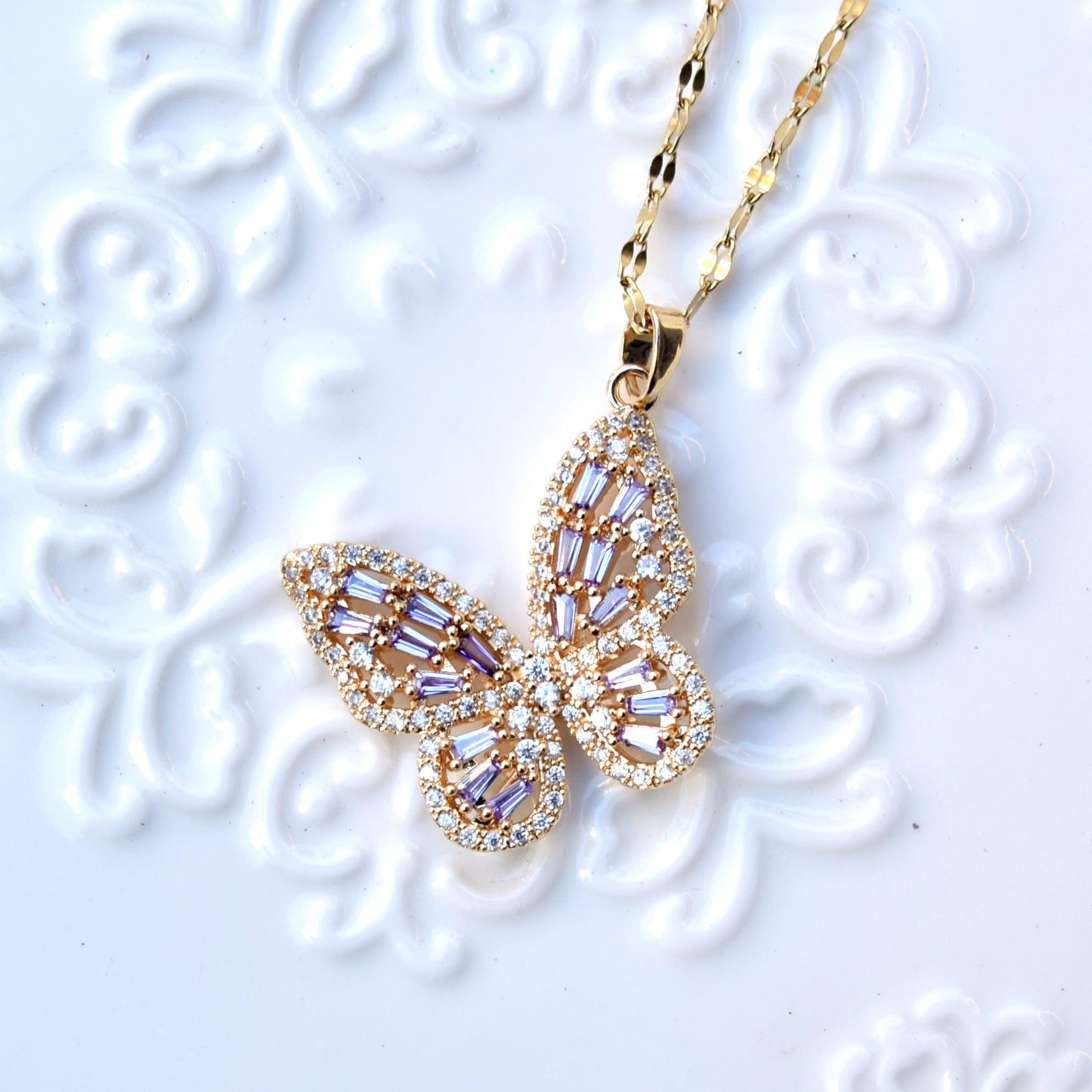 Crystal Butterfly Necklace - Stainless Steel Necklace