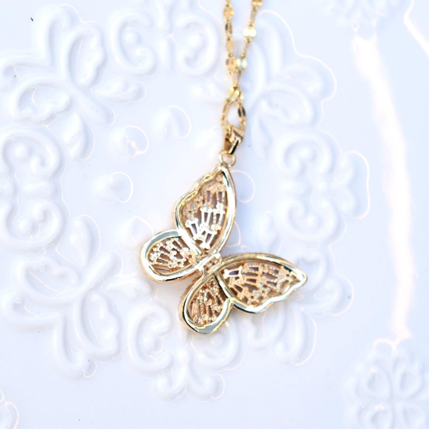 Crystal Butterfly Necklace - Stainless Steel Necklace