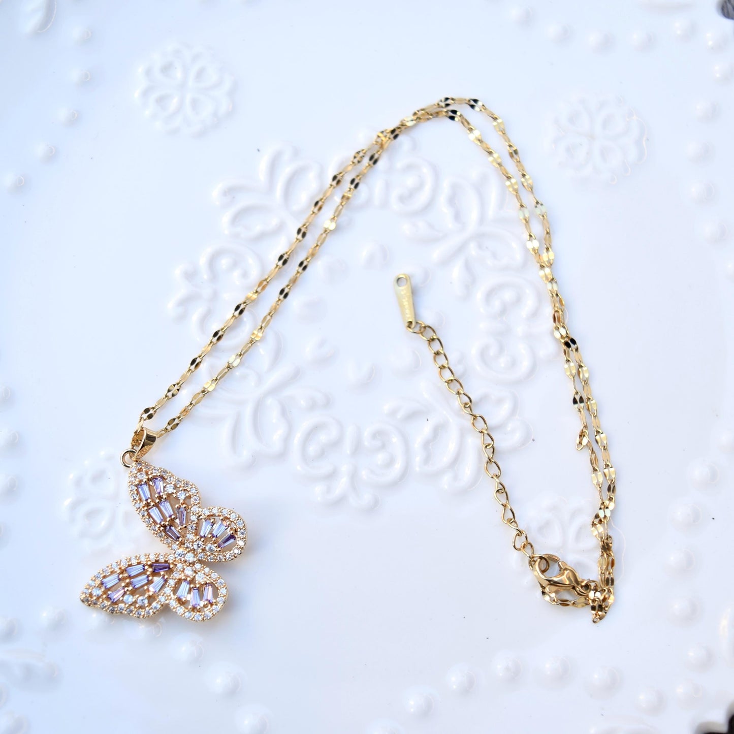 Crystal Butterfly Necklace - Stainless Steel Necklace