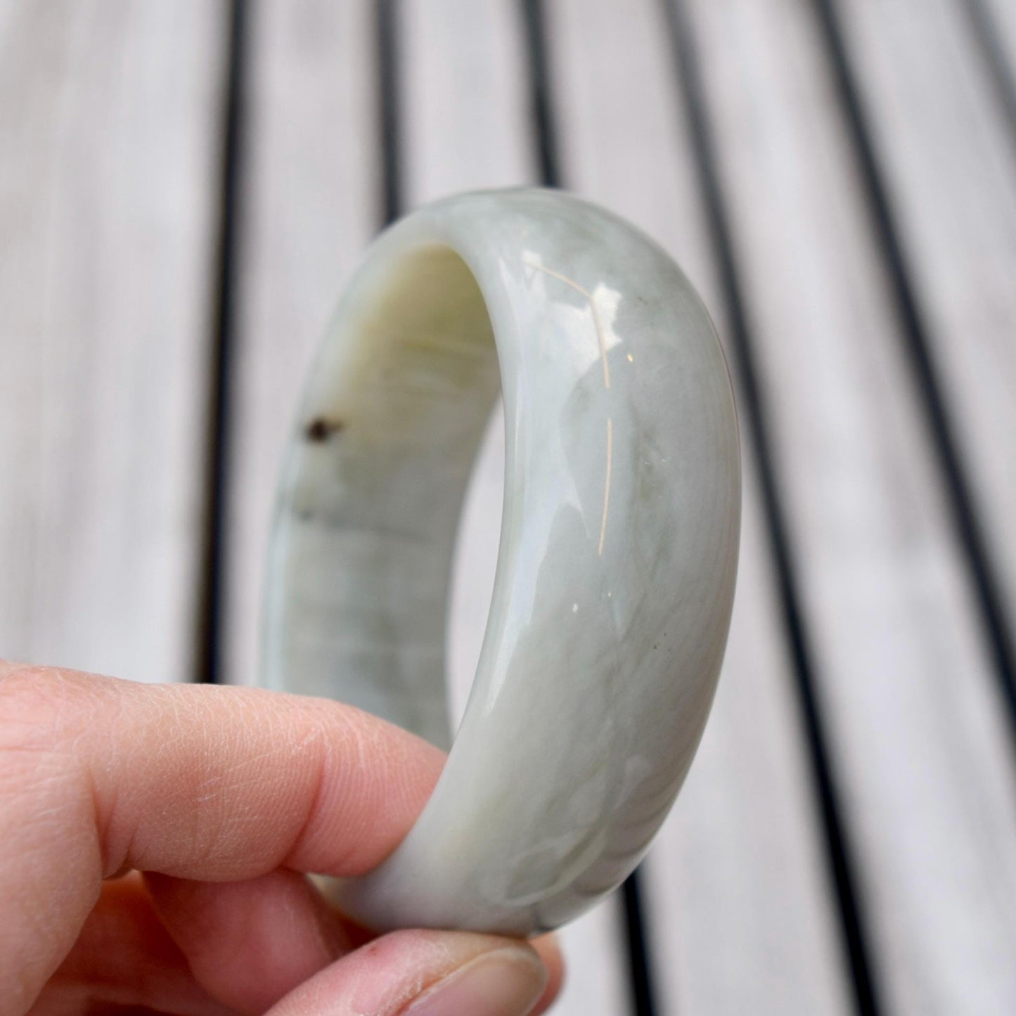 54.6 mm Natural Jade Bangle Bracelet - White