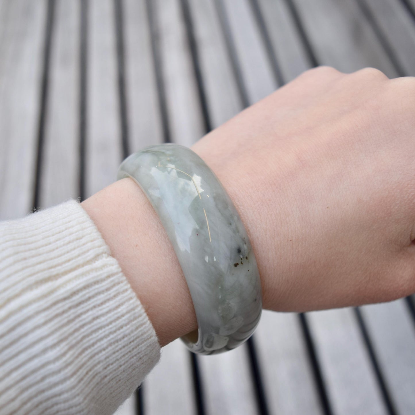 54.6 mm Natural Jade Bangle Bracelet - White