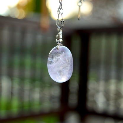 Amethyst Oval Cabochon Pendant Necklace - Silver Tone